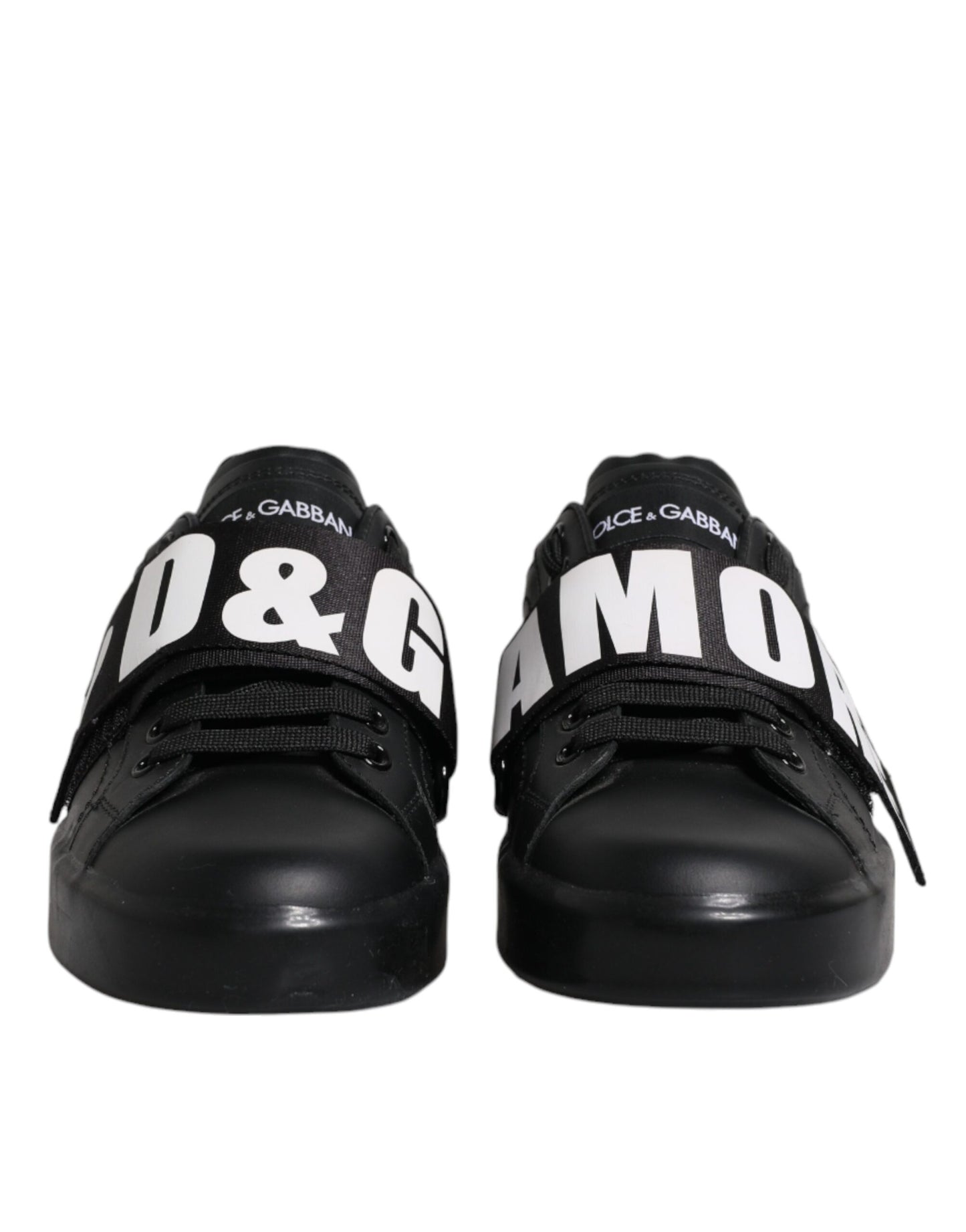 - Dolce & Gabbana Black D&G AMORE Low Top Sneakers – Leather Lace-Up Shoes