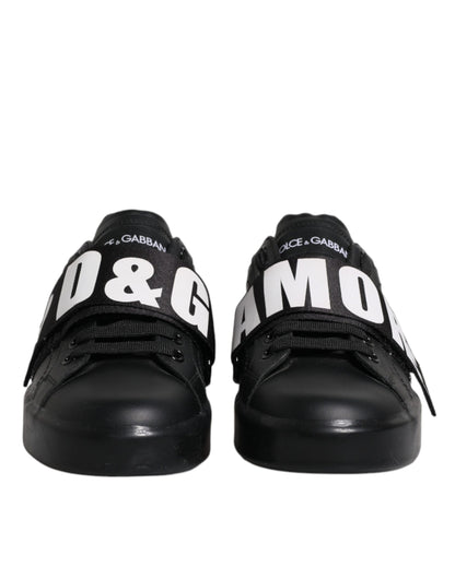 - Dolce & Gabbana Black D&G AMORE Low Top Sneakers – Leather Lace-Up Shoes