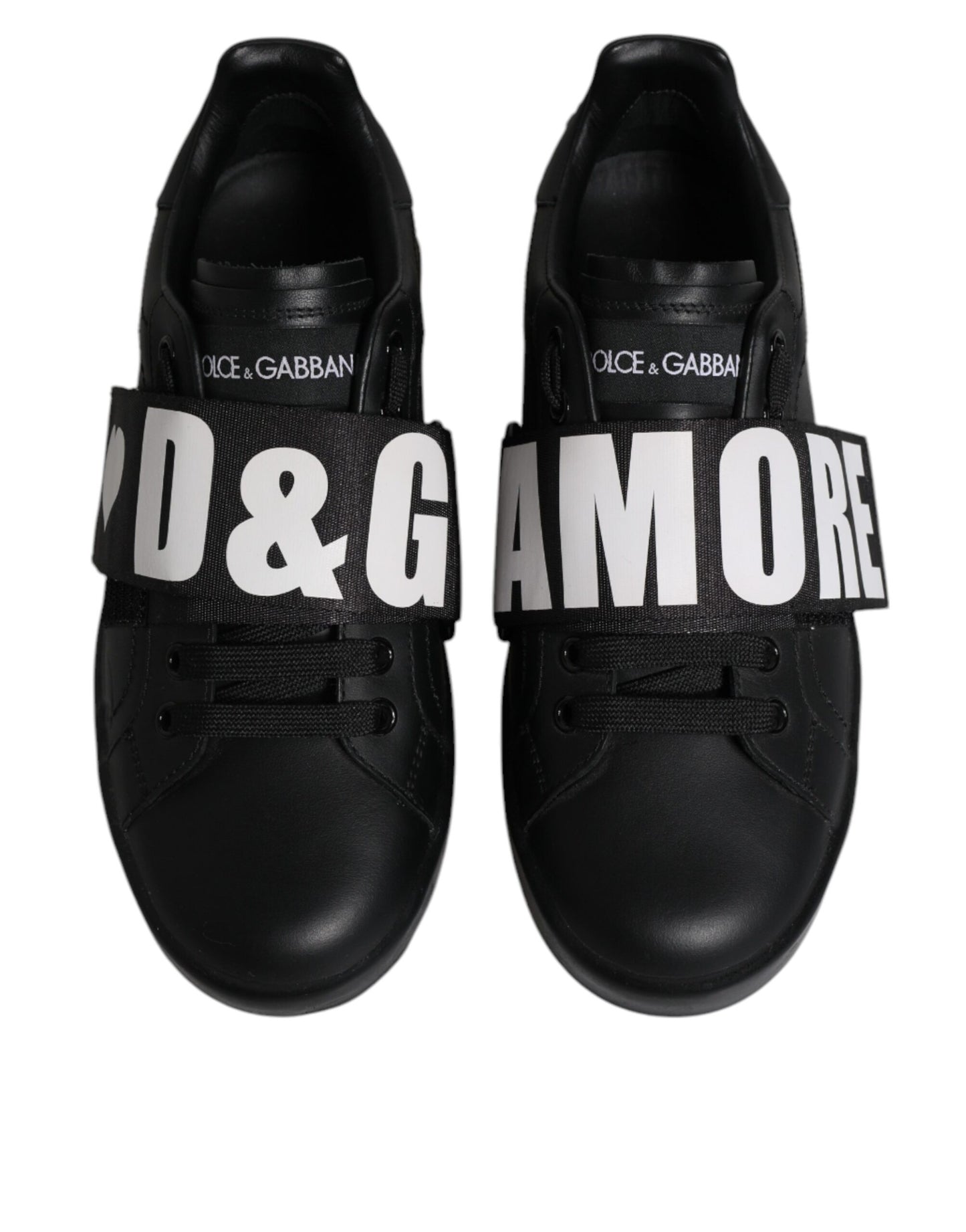  - Dolce & Gabbana Black D&G AMORE Low Top Sneakers – Leather Lace-Up Shoes