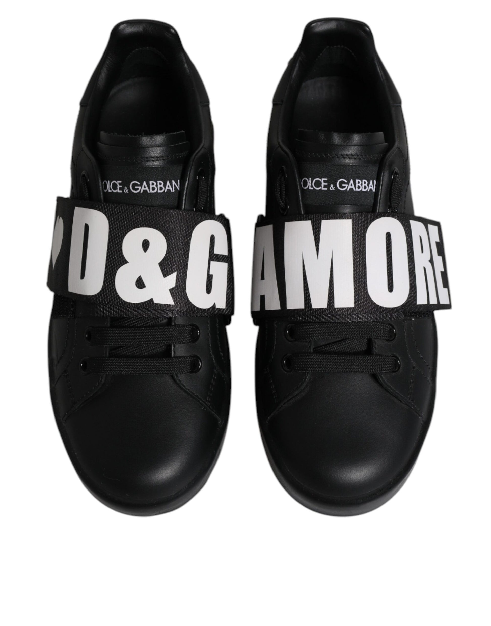 Dolce & Gabbana Black D&G AMORE Low Top Sneakers – Leather Lace-Up Shoes