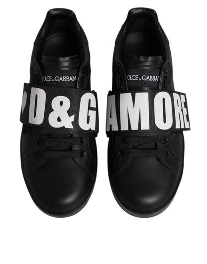  - Dolce & Gabbana Black D&G AMORE Low Top Sneakers – Leather Lace-Up Shoes