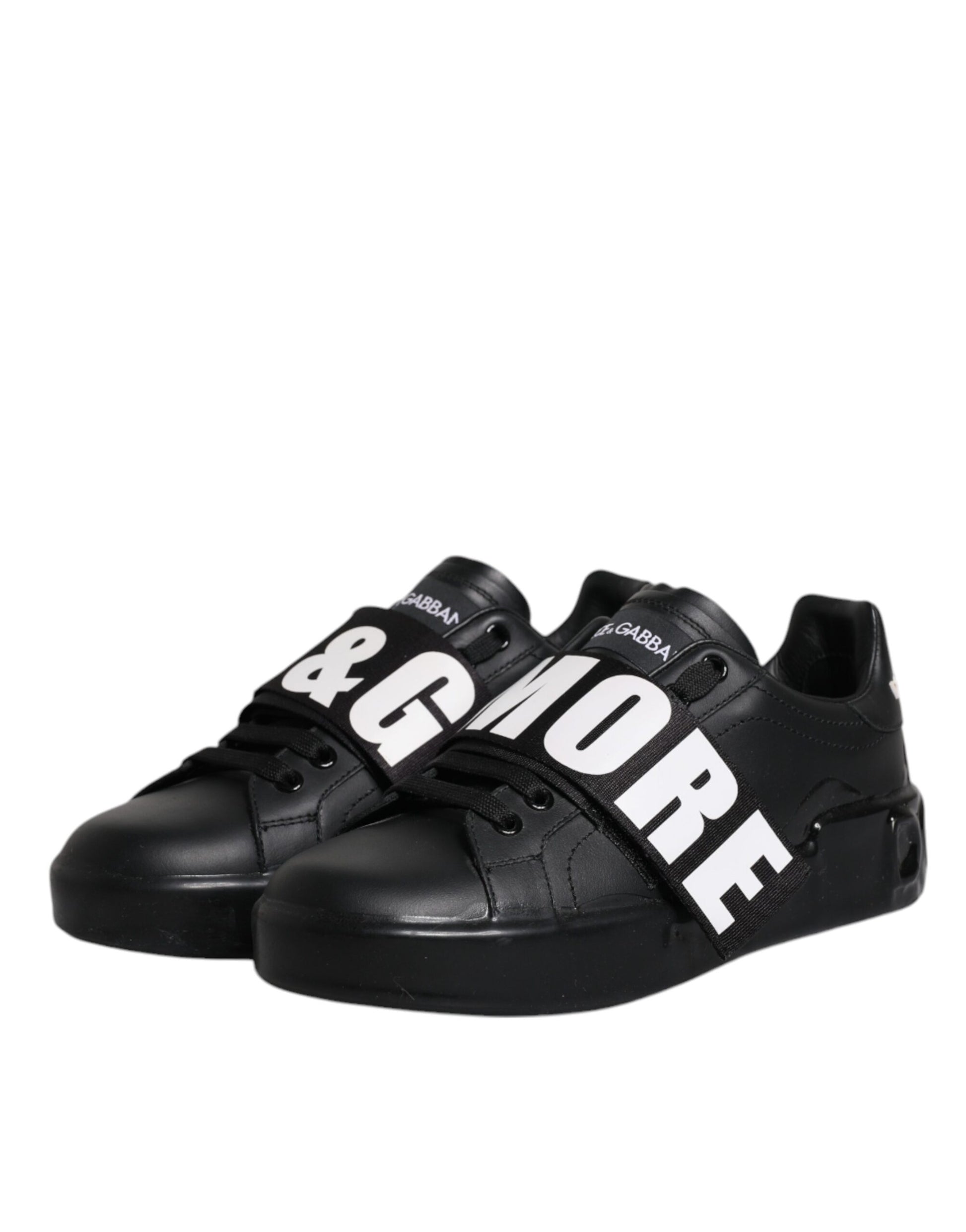 Dolce & Gabbana Black D&G AMORE Low Top Sneakers – Leather Lace-Up Shoes