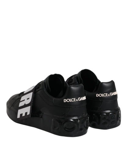  - Dolce & Gabbana Black D&G AMORE Low Top Sneakers – Leather Lace-Up Shoes
