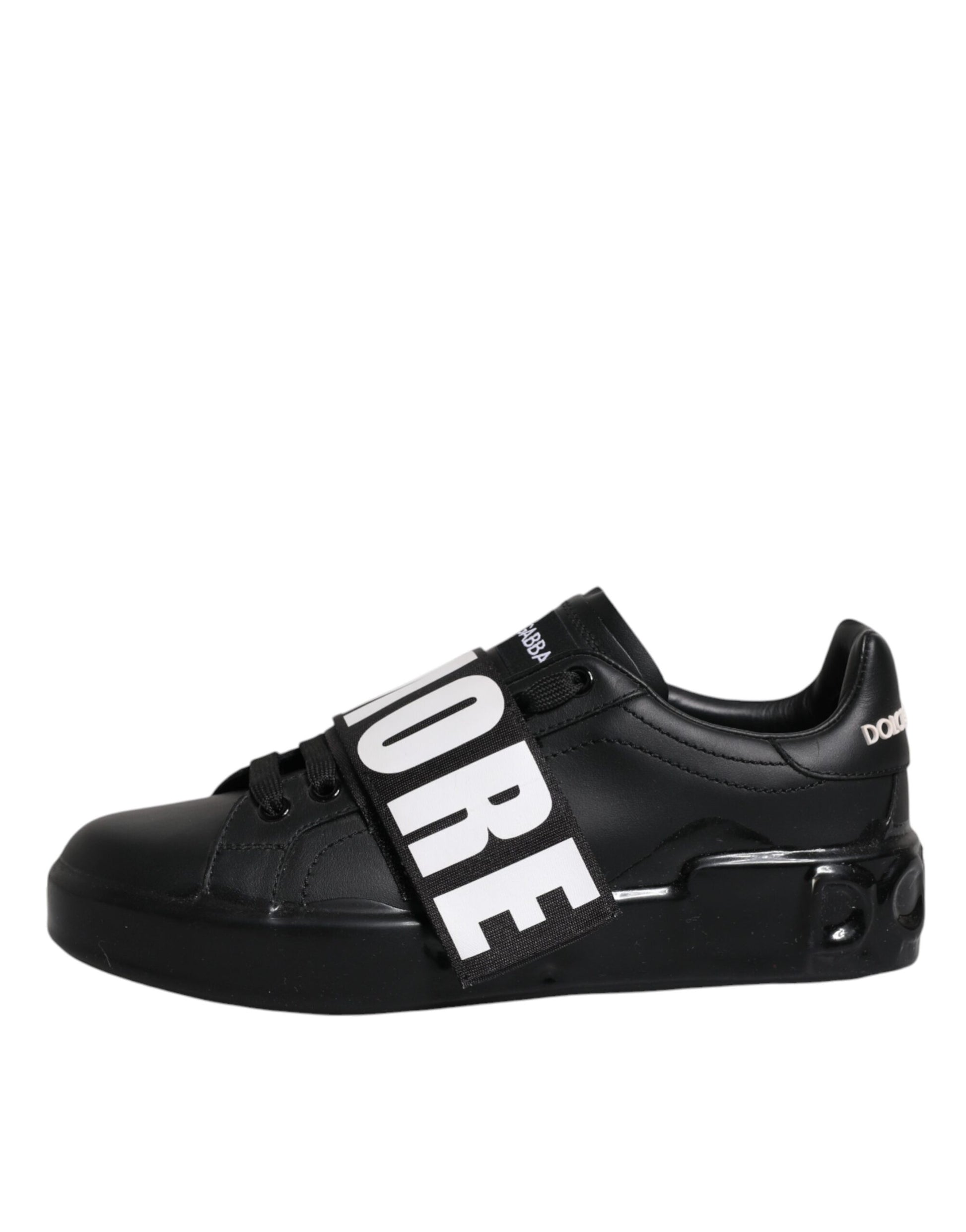 Dolce & Gabbana Black D&G AMORE Low Top Sneakers – Leather Lace-Up Shoes