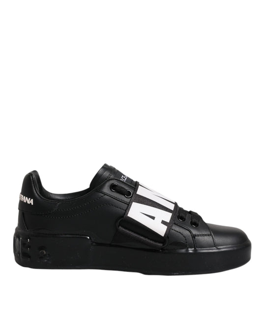  - Dolce & Gabbana Black D&G AMORE Low Top Sneakers – Leather Lace-Up Shoes