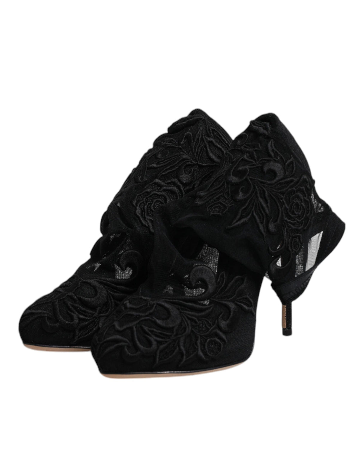 Dolce & Gabbana Black Tulle Stretch Heels Mid-Calf Boots – Luxe Sock Boots