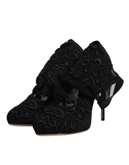 Dolce & Gabbana Black Tulle Stretch Heels Mid-Calf Boots – Luxe Sock Boots