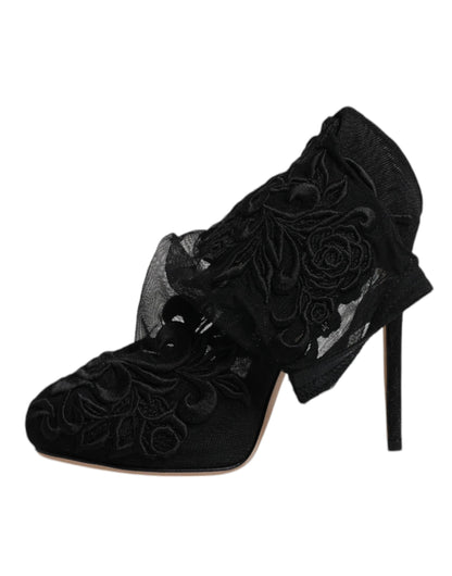 Dolce & Gabbana Black Tulle Stretch Heels Mid-Calf Boots – Luxe Sock Boots