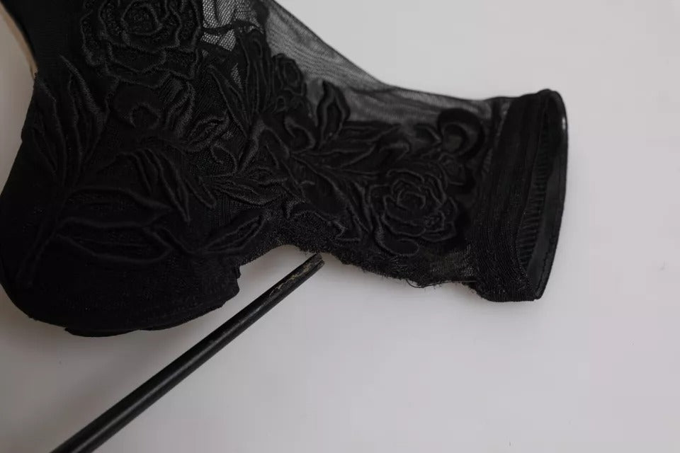 Dolce & Gabbana Black Tulle Stretch Heels Mid-Calf Boots – Luxe Sock Boots