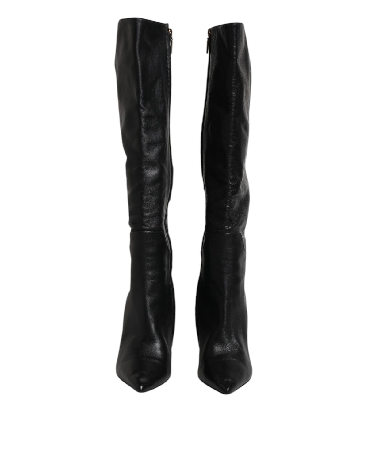 Dolce & Gabbana Black Leather Heels Knee-High Boots – Luxury Designer Footwear