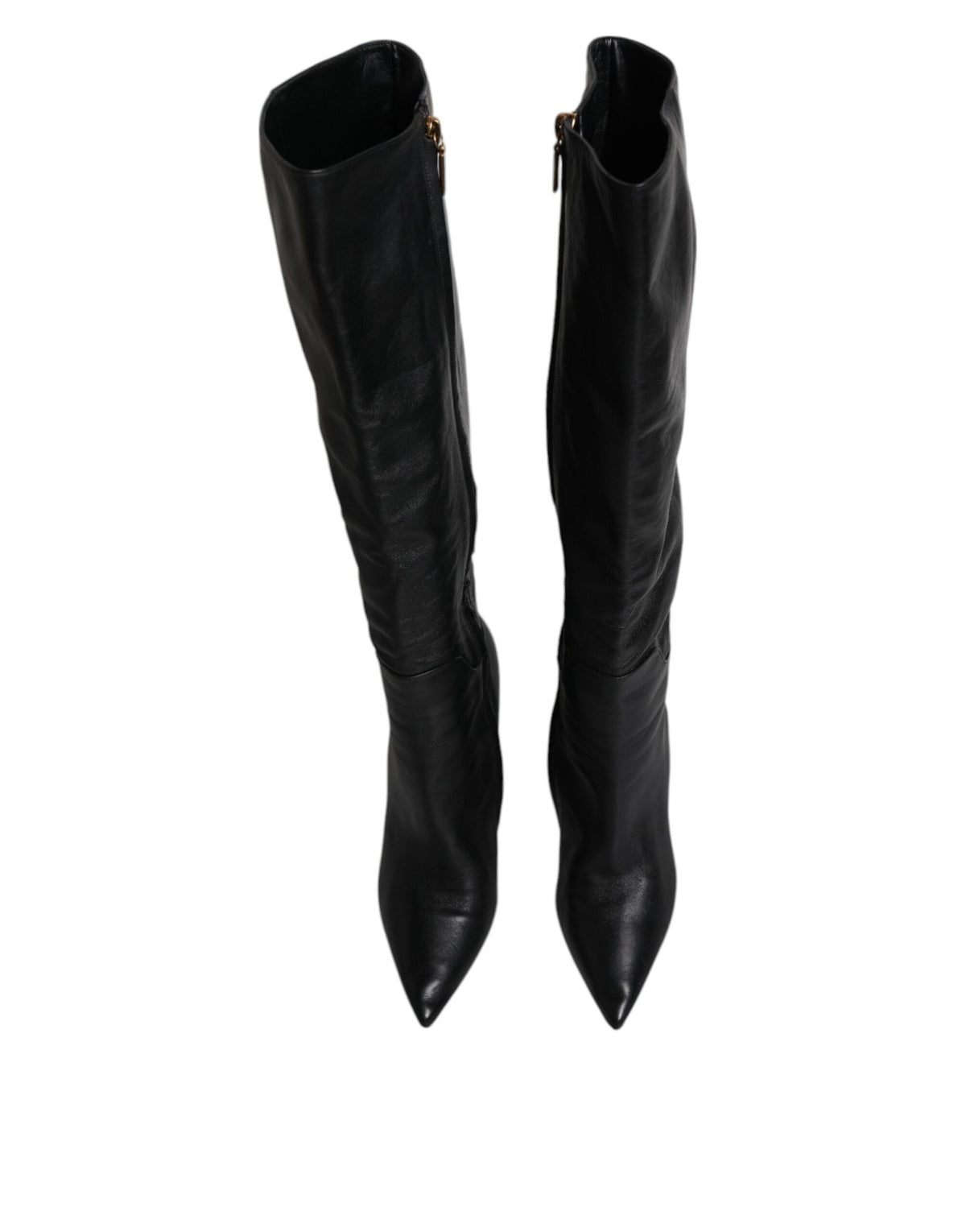 Dolce & Gabbana Black Leather Heels Knee-High Boots – Luxury Designer Footwear