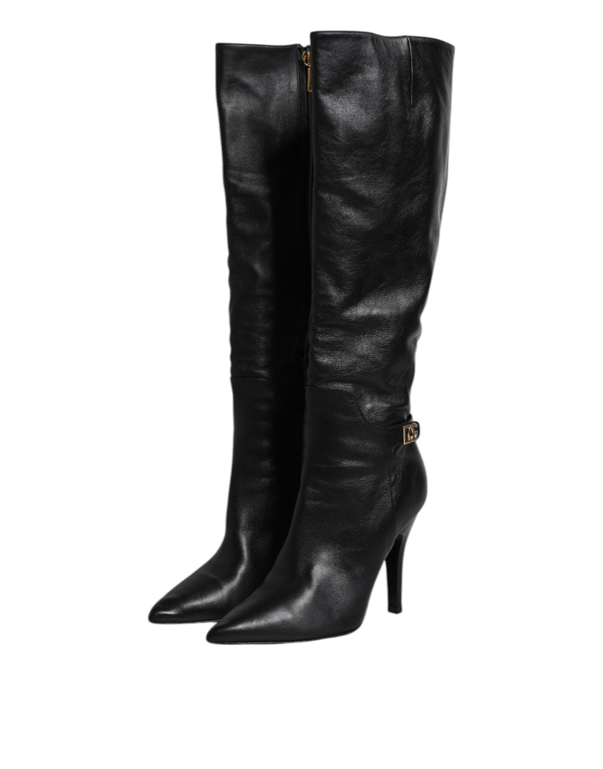 Dolce & Gabbana Black Leather Heels Knee-High Boots – Luxury Designer Footwear