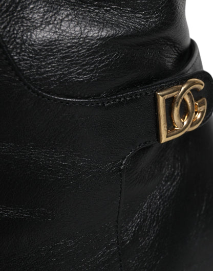 Dolce & Gabbana Black Leather Heels Knee-High Boots – Luxury Designer Footwear