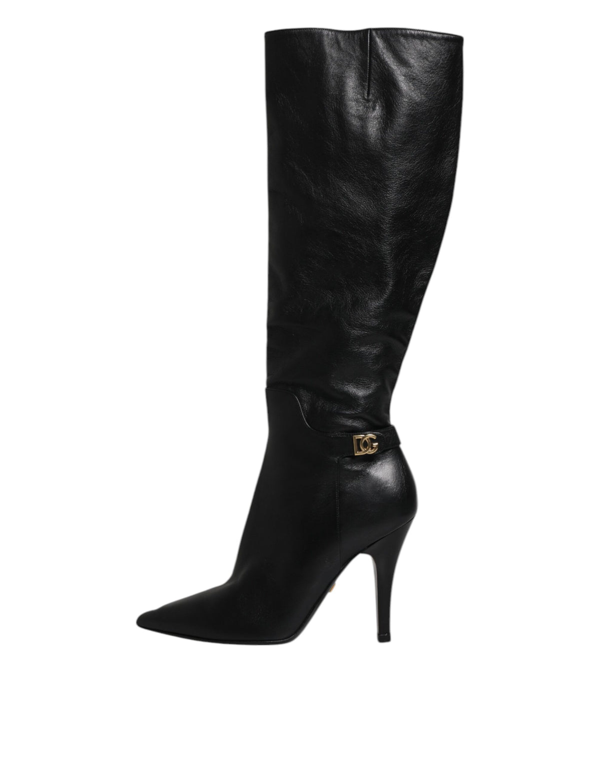 Dolce & Gabbana Black Leather Heels Knee-High Boots – Luxury Designer Footwear