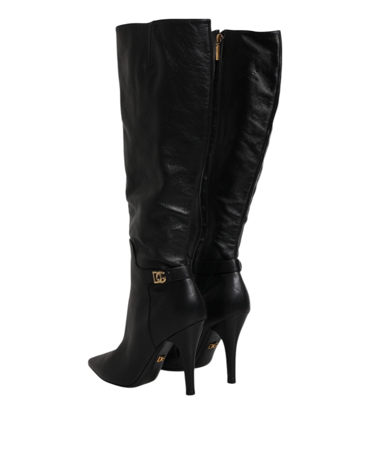 Dolce & Gabbana Black Leather Heels Knee-High Boots – Luxury Designer Footwear