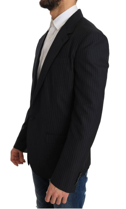  - Elegant Slim Fit Striped Wool Silk Blazer
