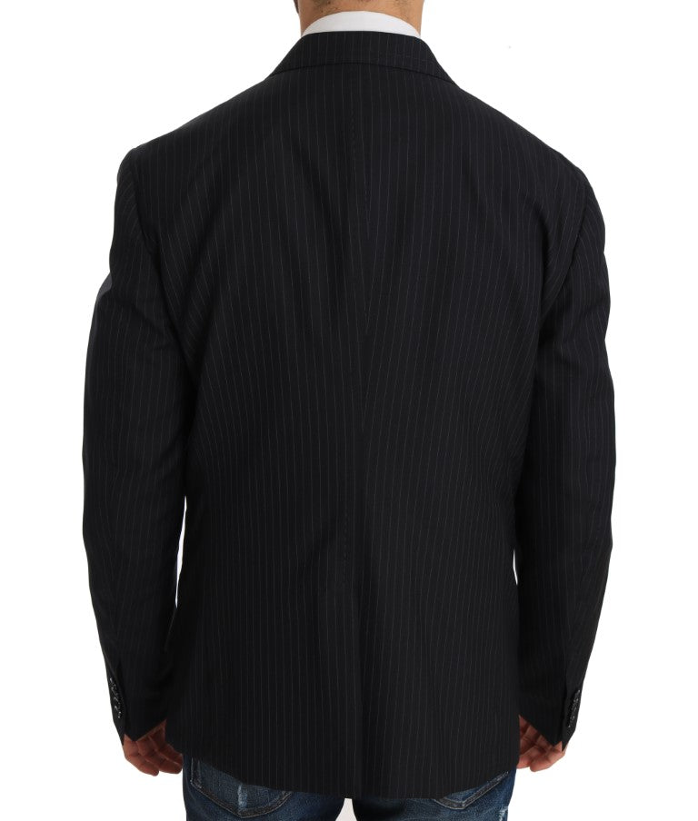  - Elegant Slim Fit Striped Wool Silk Blazer