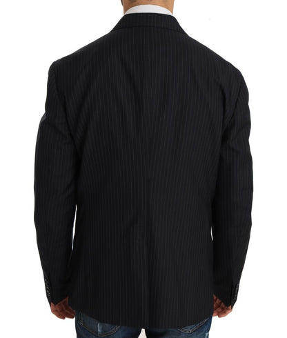  - Elegant Slim Fit Striped Wool Silk Blazer