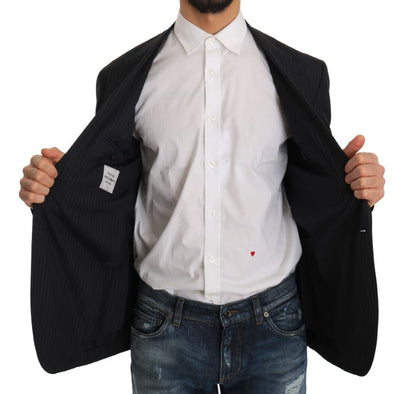  - Elegant Slim Fit Striped Wool Silk Blazer