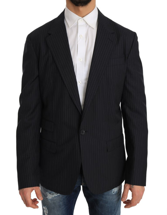  - Elegant Slim Fit Striped Wool Silk Blazer