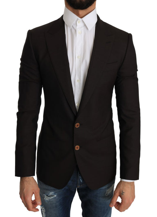  - Sleek Slim Brown Virgin Wool Blazer Jacket