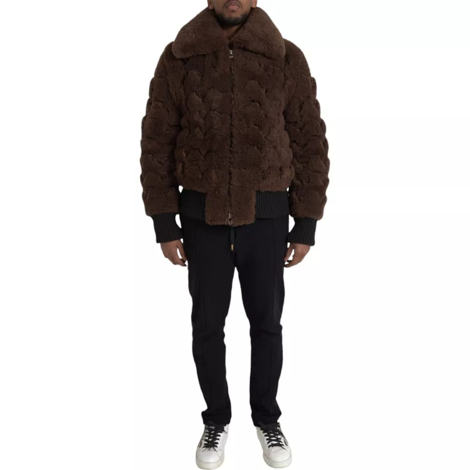 Bottega Veneta Brown Fur Lamb Shearling Bomber Jacket