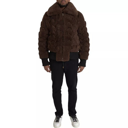 Bottega Veneta Brown Fur Lamb Shearling Bomber Jacket