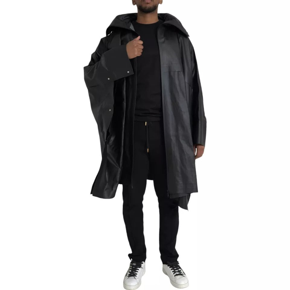  - Bottega Veneta Black Leather Hooded Men Trenchcoat Jacket