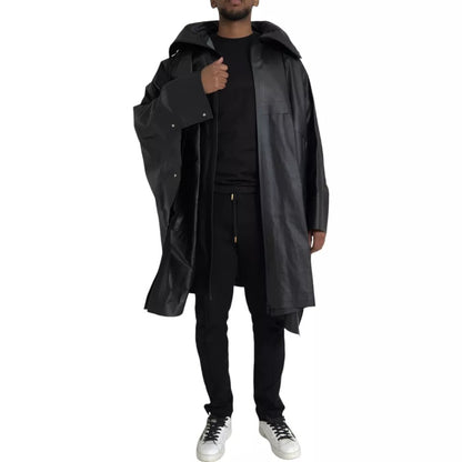  - Bottega Veneta Black Leather Hooded Men Trenchcoat Jacket