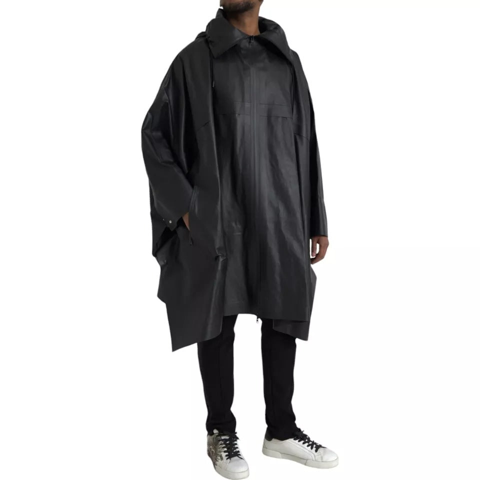  - Bottega Veneta Black Leather Hooded Men Trenchcoat Jacket