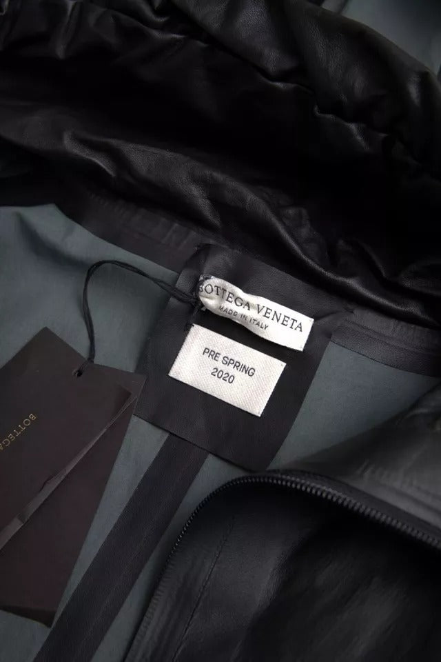  - Bottega Veneta Black Leather Hooded Men Trenchcoat Jacket