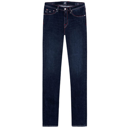Tramarossa Men's Dark Blue Cotton Jeans with Red Suede Logo Patch