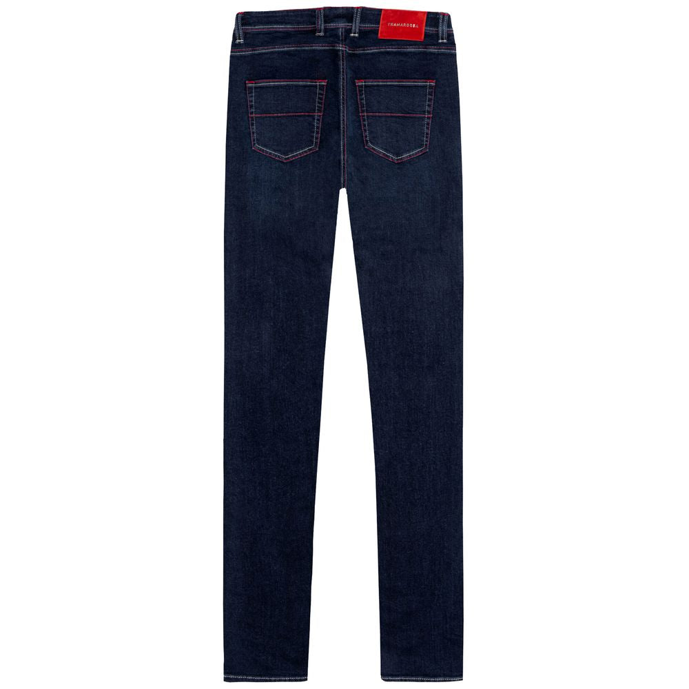 Tramarossa Men's Dark Blue Cotton Jeans with Red Suede Logo Patch