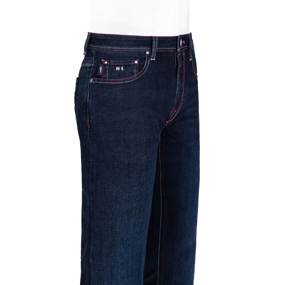 Tramarossa Men's Dark Blue Cotton Jeans with Red Suede Logo Patch
