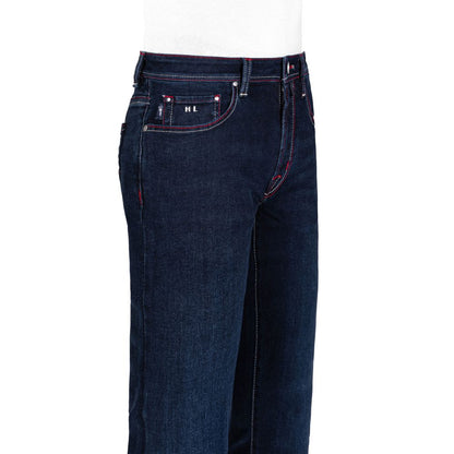 Tramarossa Men's Dark Blue Cotton Jeans with Red Suede Logo Patch
