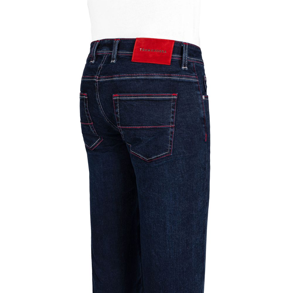 Tramarossa Men's Dark Blue Cotton Jeans with Red Suede Logo Patch
