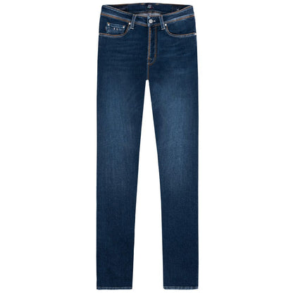 Tramarossa Men's Blue Cotton Jeans with Orange Suede Logo Patch