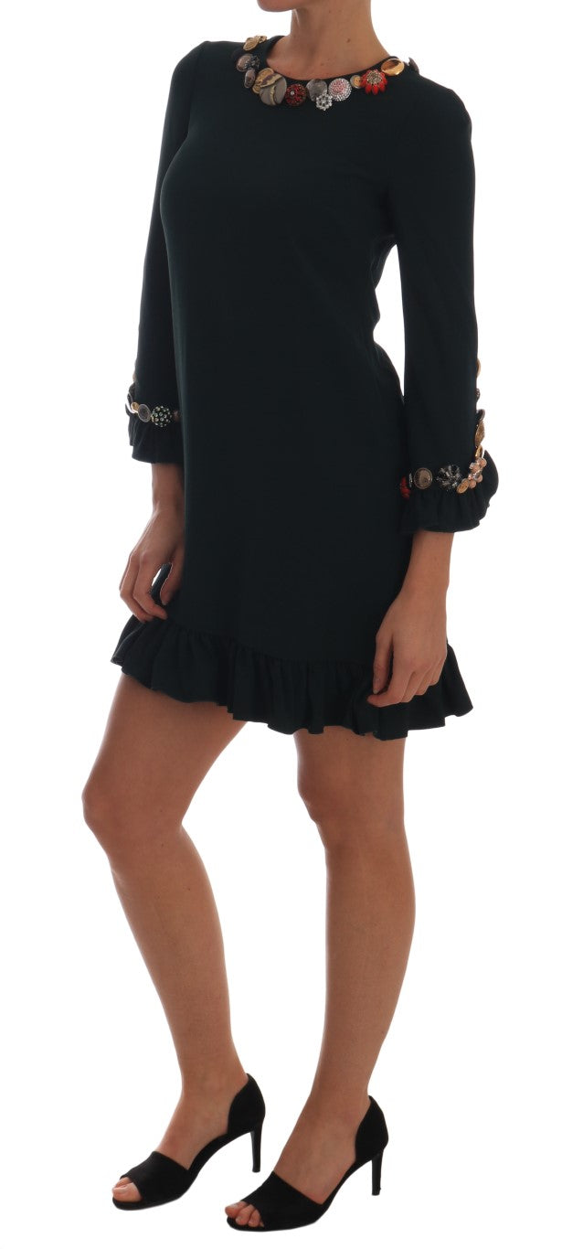 Emerald Crystal Embellished A-Line Dress by Dolce & Gabbana