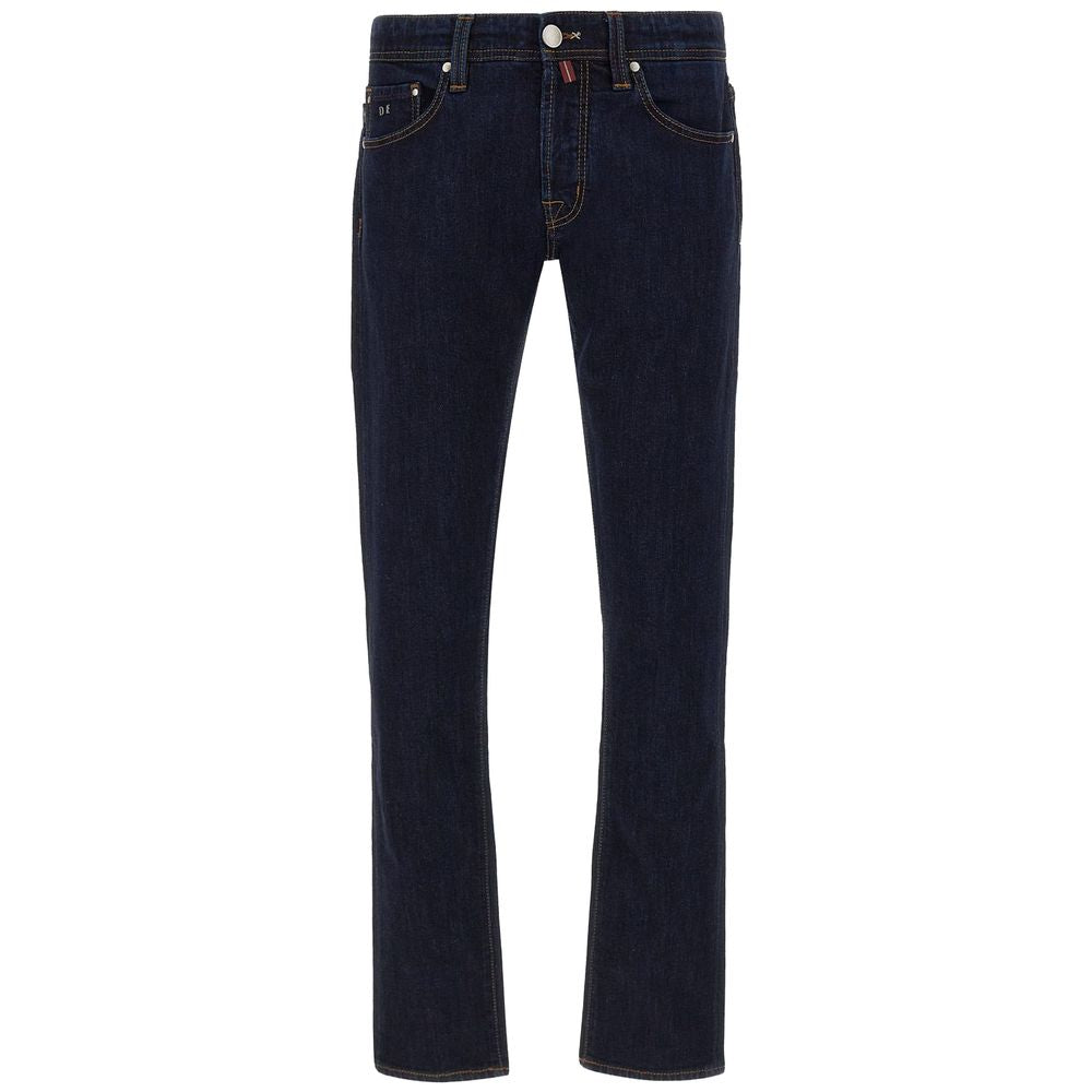 Tramarossa Men's Dark Blue Cotton Jeans with Suede Logo Patch