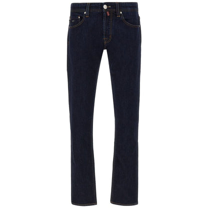 Tramarossa Men's Dark Blue Cotton Jeans with Suede Logo Patch