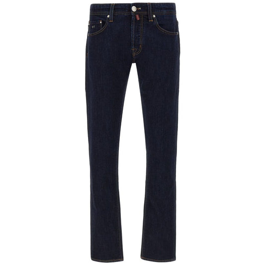 Tramarossa Men's Dark Blue Cotton Jeans with Suede Logo Patch