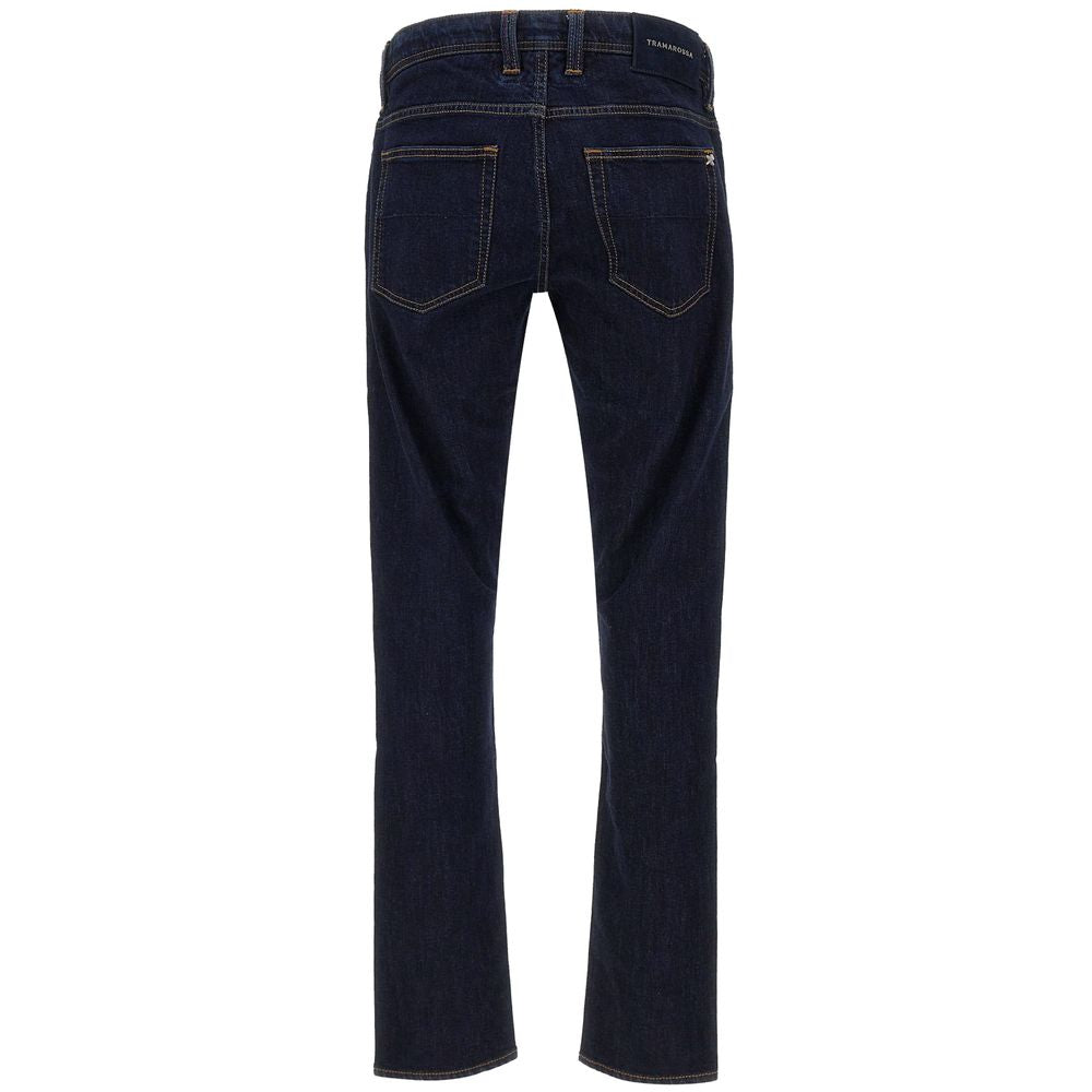 Tramarossa Men's Dark Blue Cotton Jeans with Suede Logo Patch