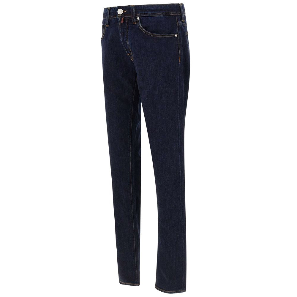 Tramarossa Men's Dark Blue Cotton Jeans with Suede Logo Patch