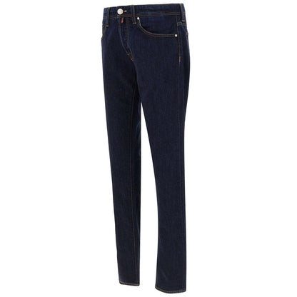 Tramarossa Men's Dark Blue Cotton Jeans with Suede Logo Patch