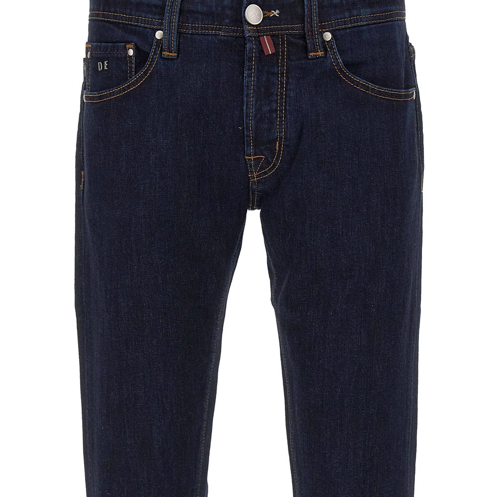 Tramarossa Men's Dark Blue Cotton Jeans with Suede Logo Patch