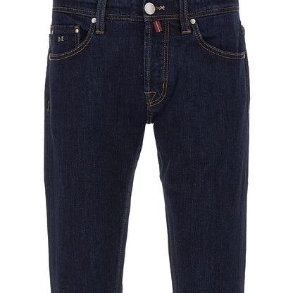 Tramarossa Men's Dark Blue Cotton Jeans with Suede Logo Patch