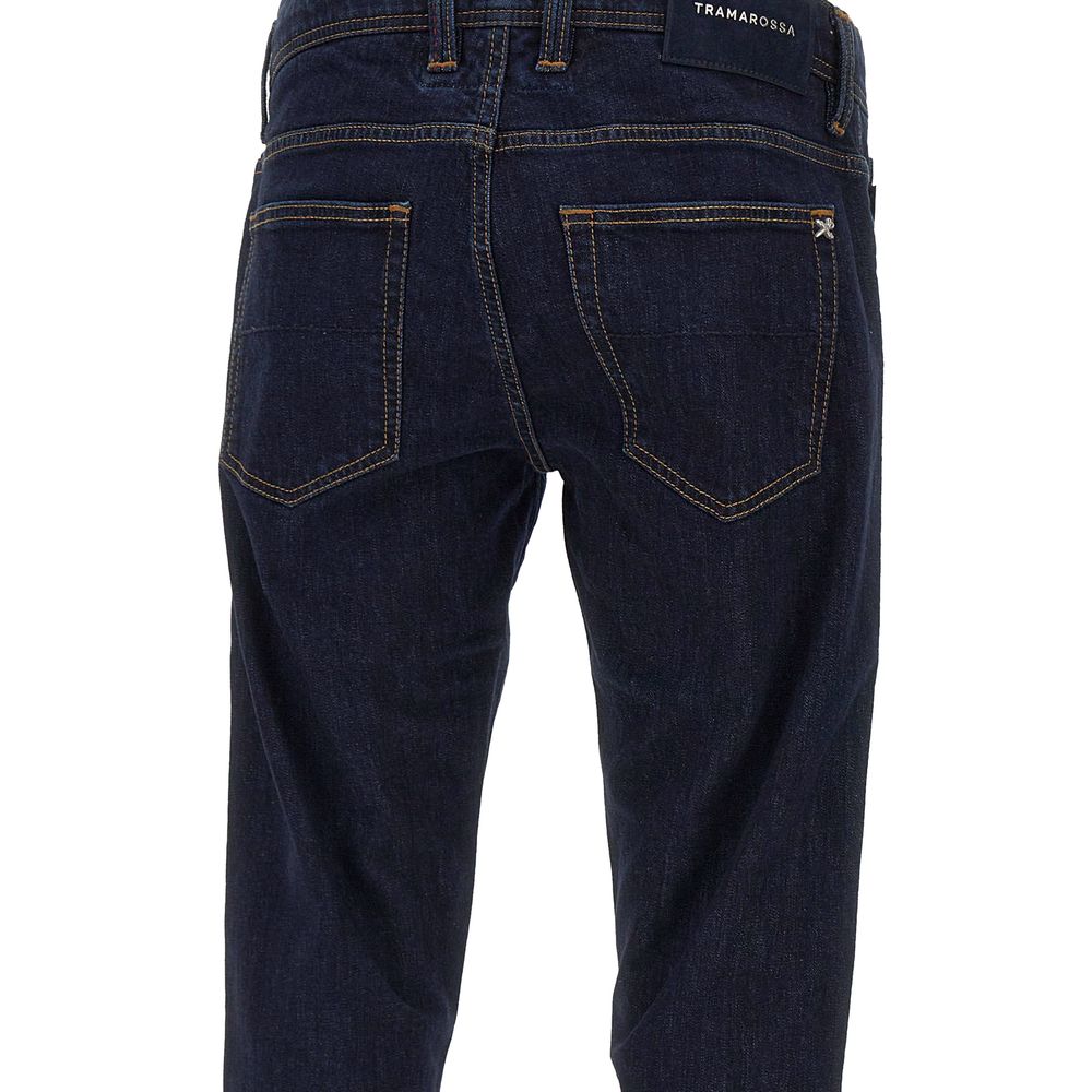 Tramarossa Men's Dark Blue Cotton Jeans with Suede Logo Patch