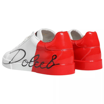 Dolce & Gabbana White Red Portofino Low Top Sneakers