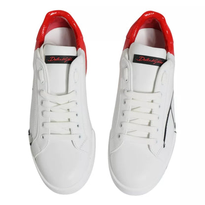 Dolce & Gabbana White Red Portofino Low Top Sneakers