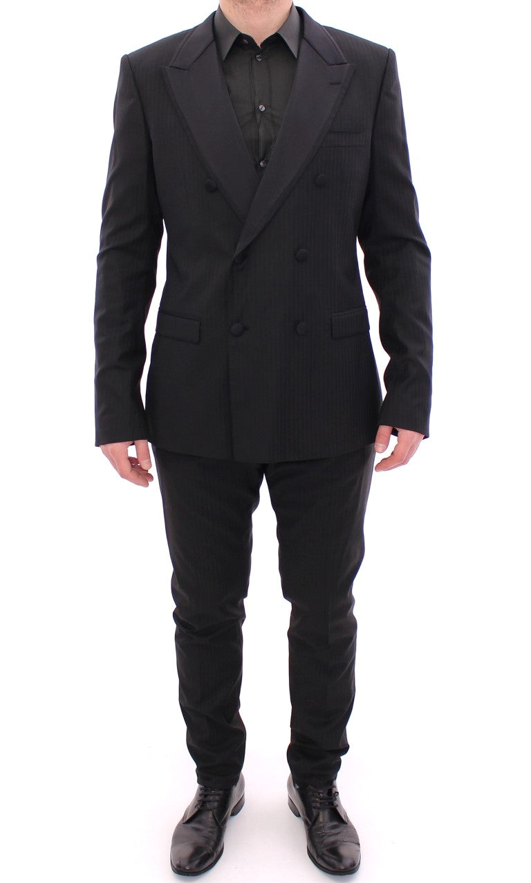  - Elegant Black Striped Wool-Silk Blend Suit